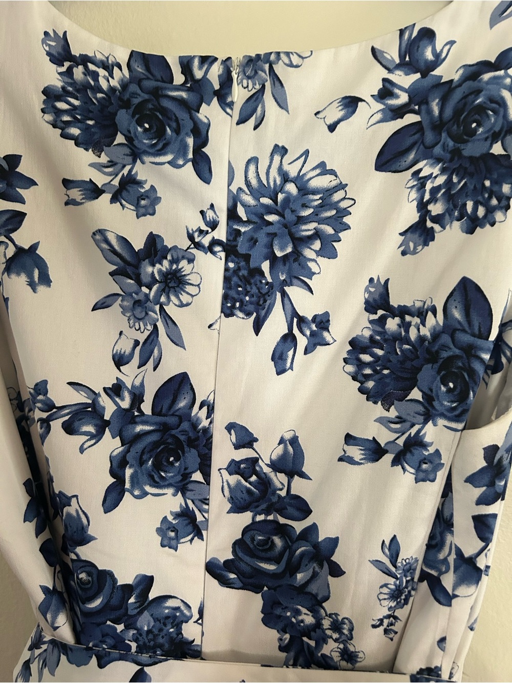 Blue Floral Midi Dress with Waist Tie - Picture 5 of 7